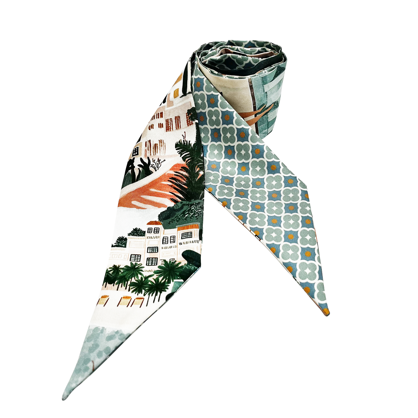 Premium 100% Mulberry Silk Skinny Scarf - Vacation Pattern