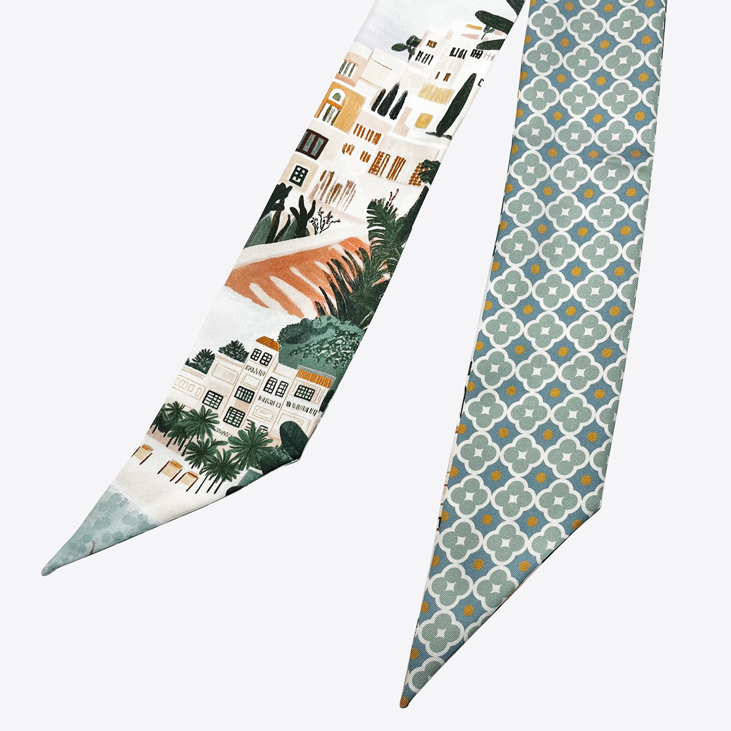 Premium 100% Mulberry Silk Skinny Scarf - Vacation Pattern