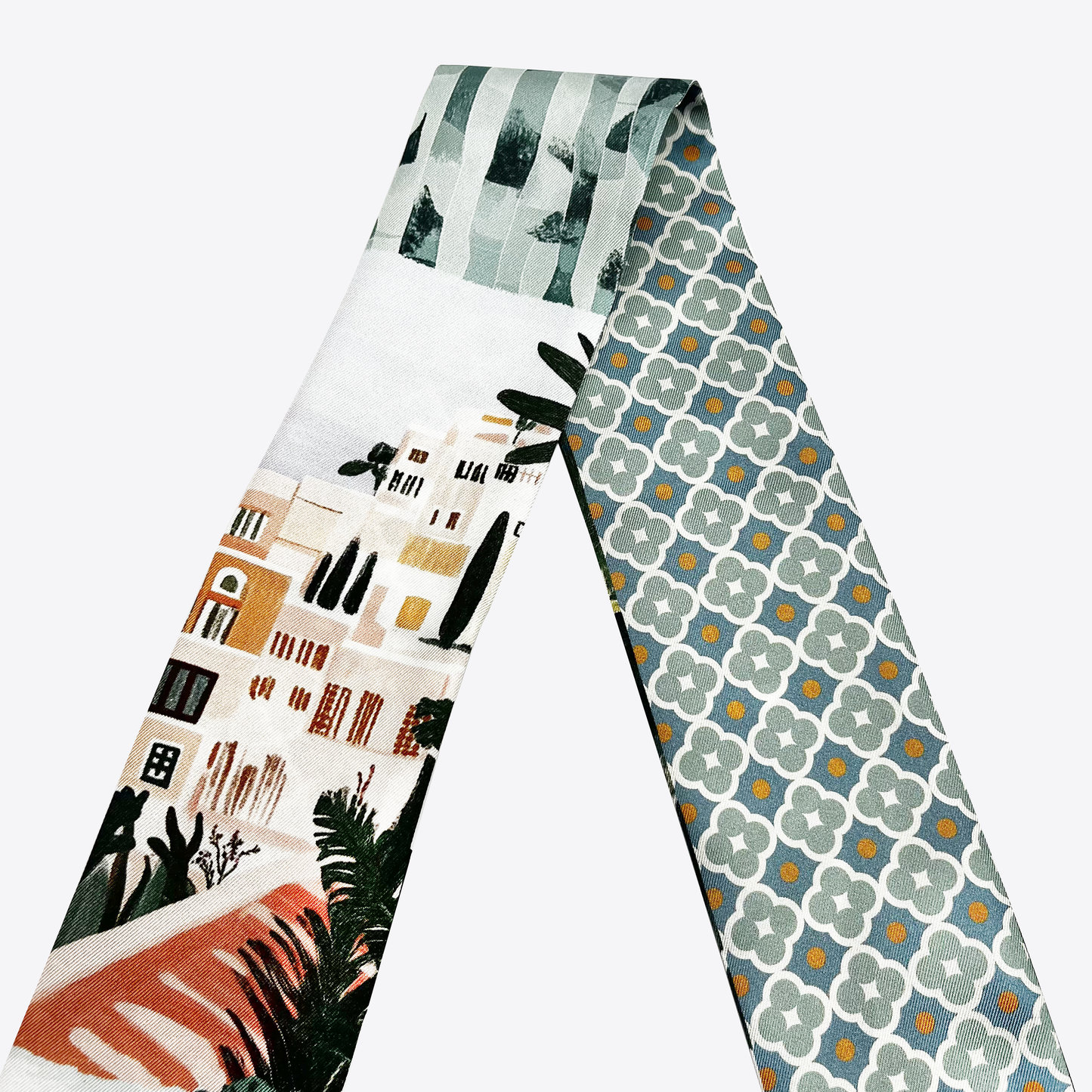 Premium 100% Mulberry Silk Skinny Scarf - Vacation Pattern