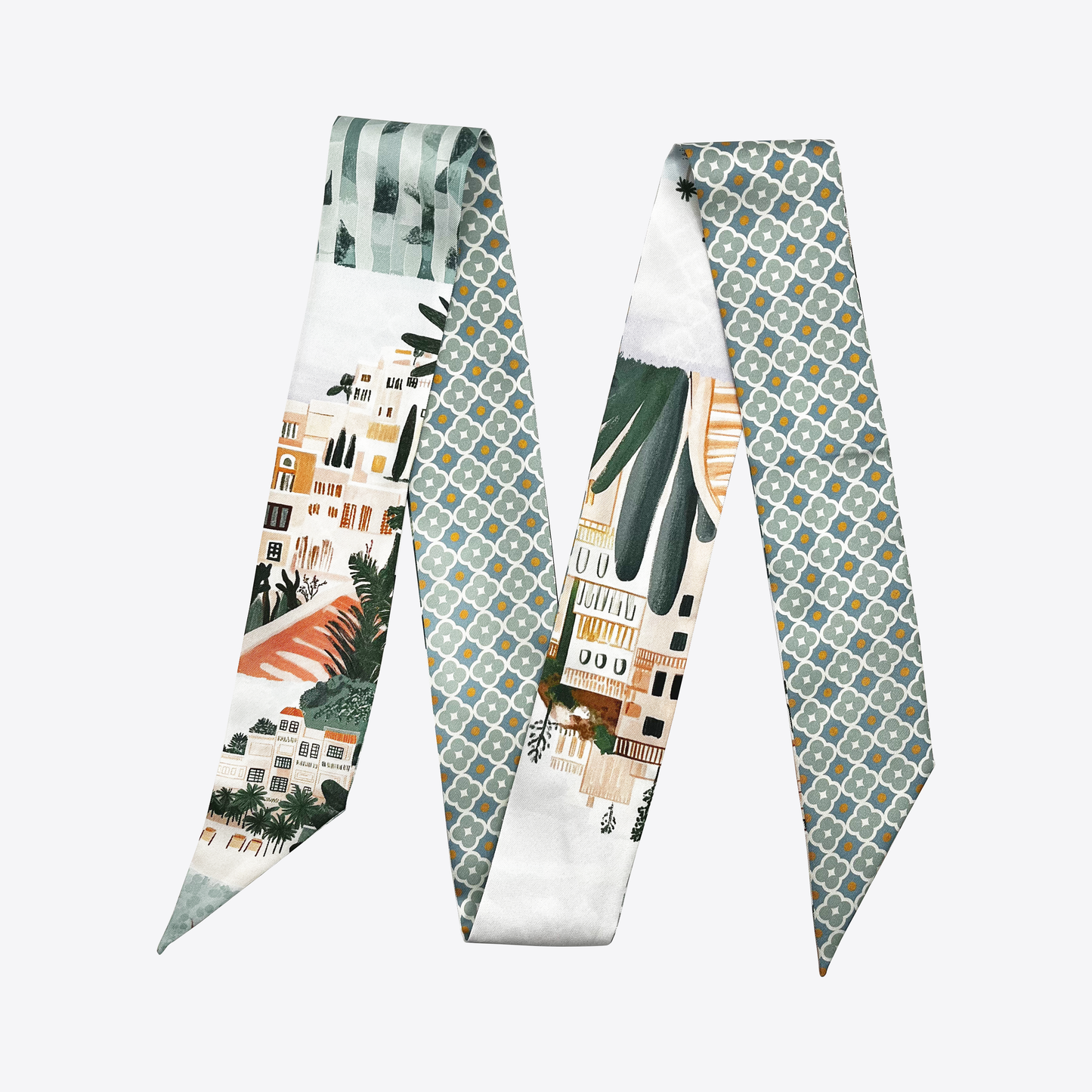 Premium 100% Mulberry Silk Skinny Scarf - Vacation Pattern