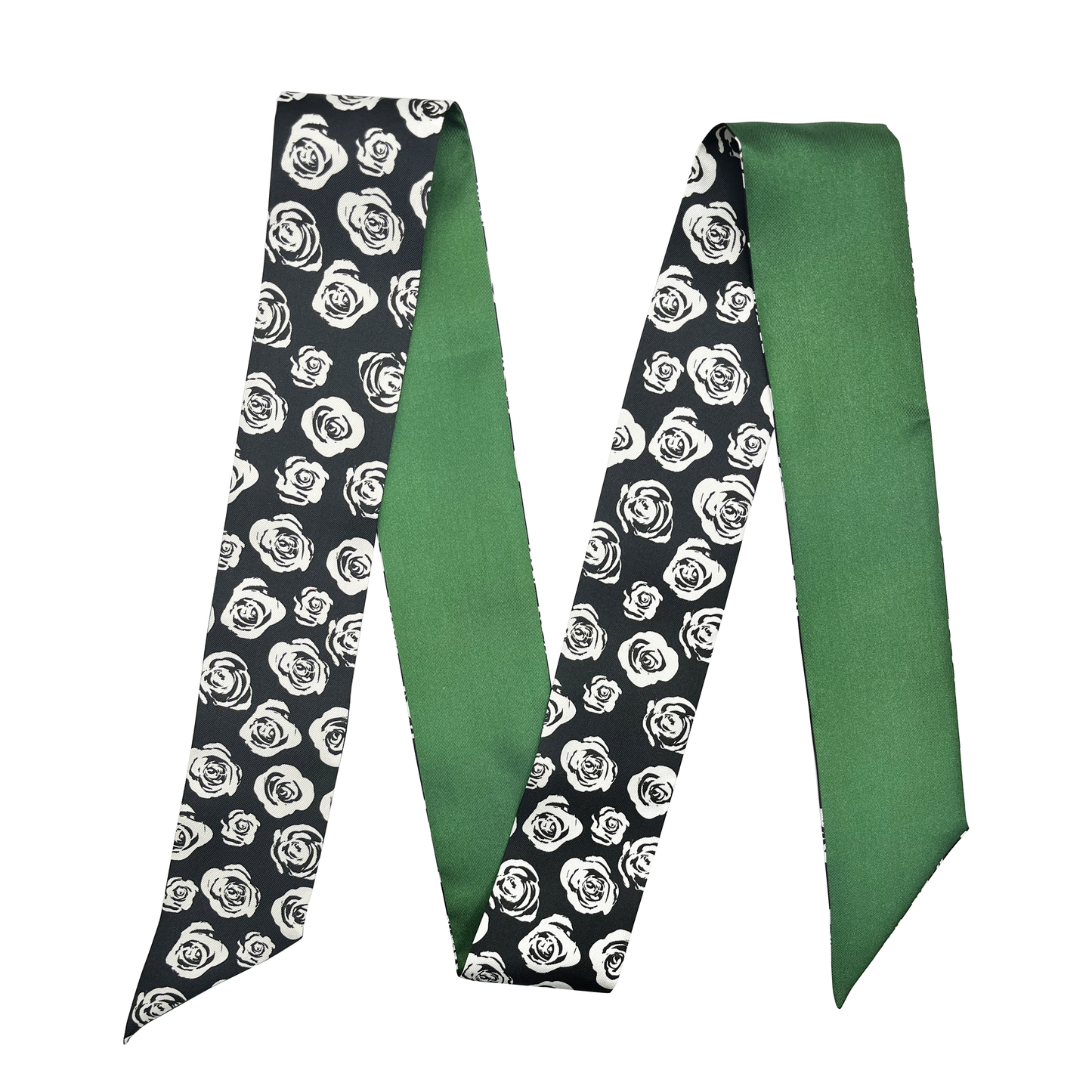 Premium 100% Mulberry Silk Skinny Scarf - Rose Pattern