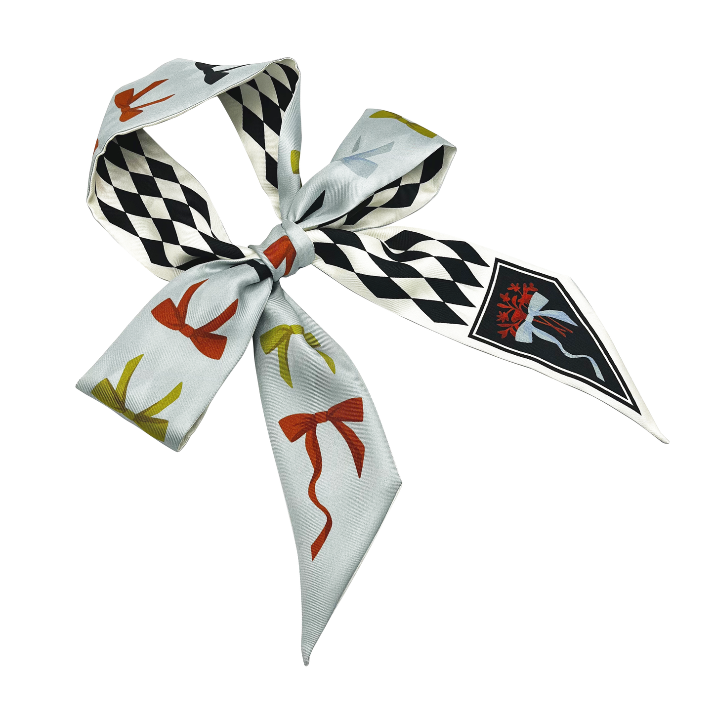 Foulard fin 100 % soie de mûrier de qualité supérieure - Motif chat et fleur rose