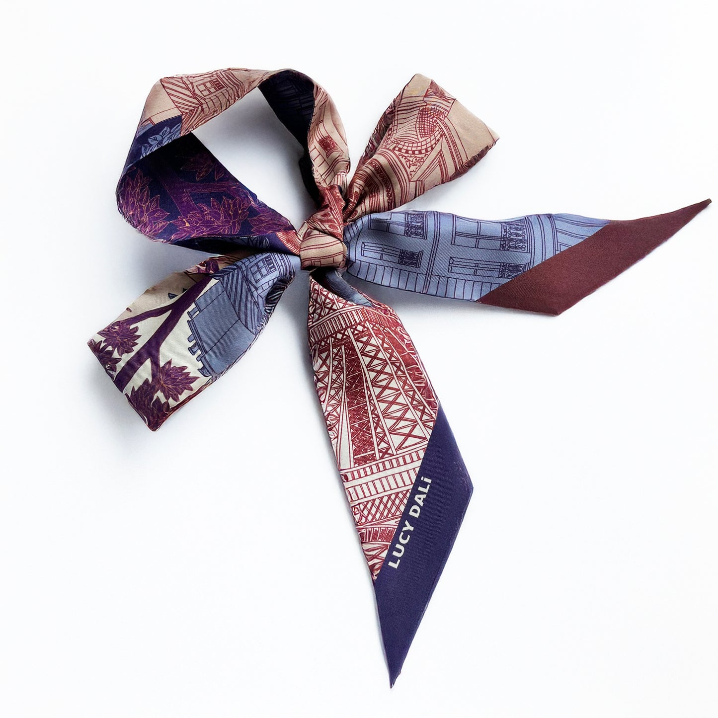 Foulard fin 100 % soie de mûrier de qualité supérieure - Motif chat et fleur rose