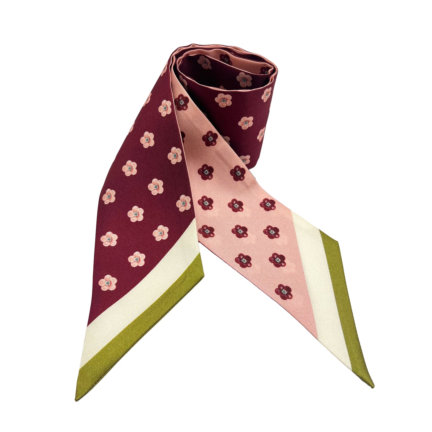 Premium 100% Mulberry Silk Skinny Scarf - Pois de Fleurs