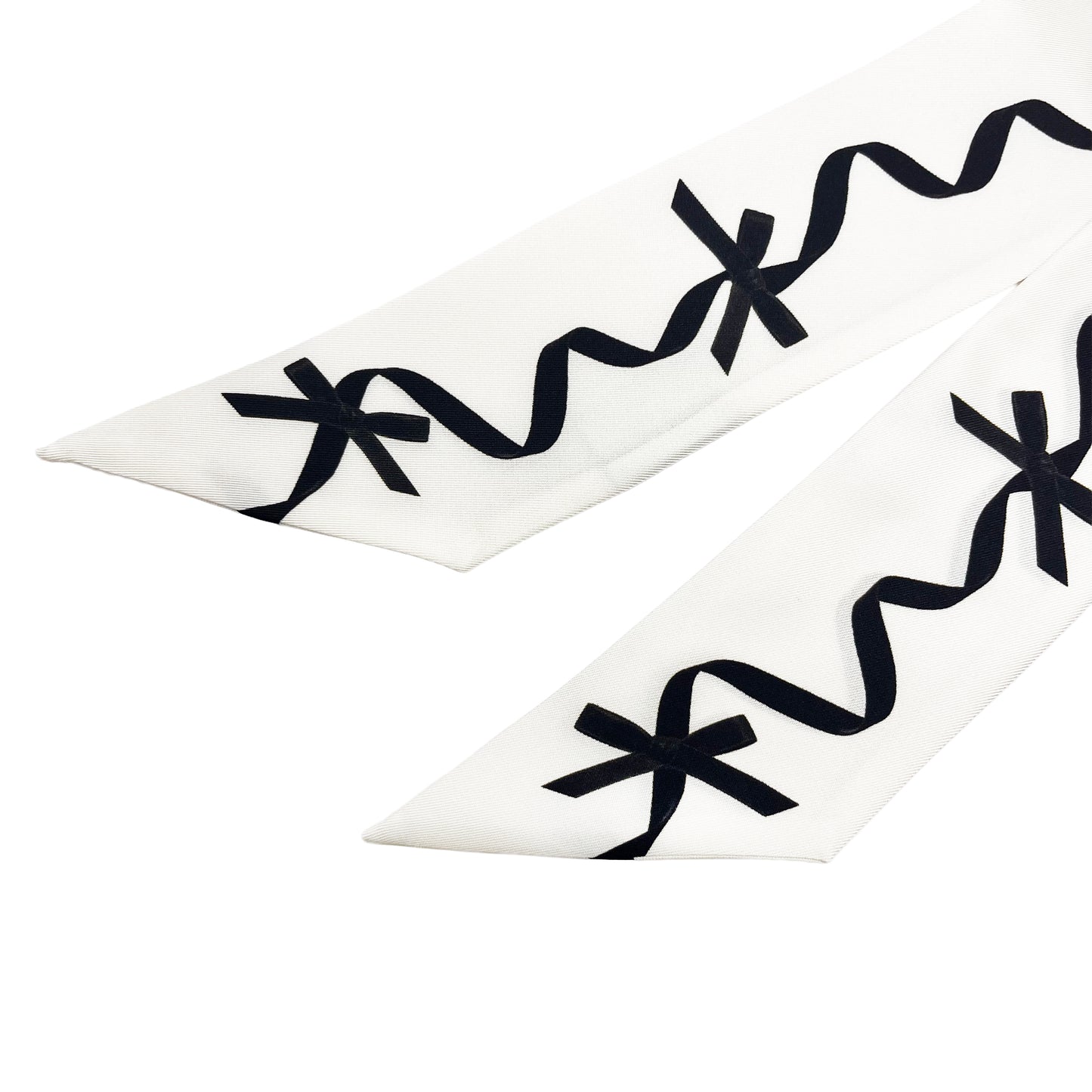 Premium 100% Mulberry Silk Skinny Scarf - Black Knotted Ribbon