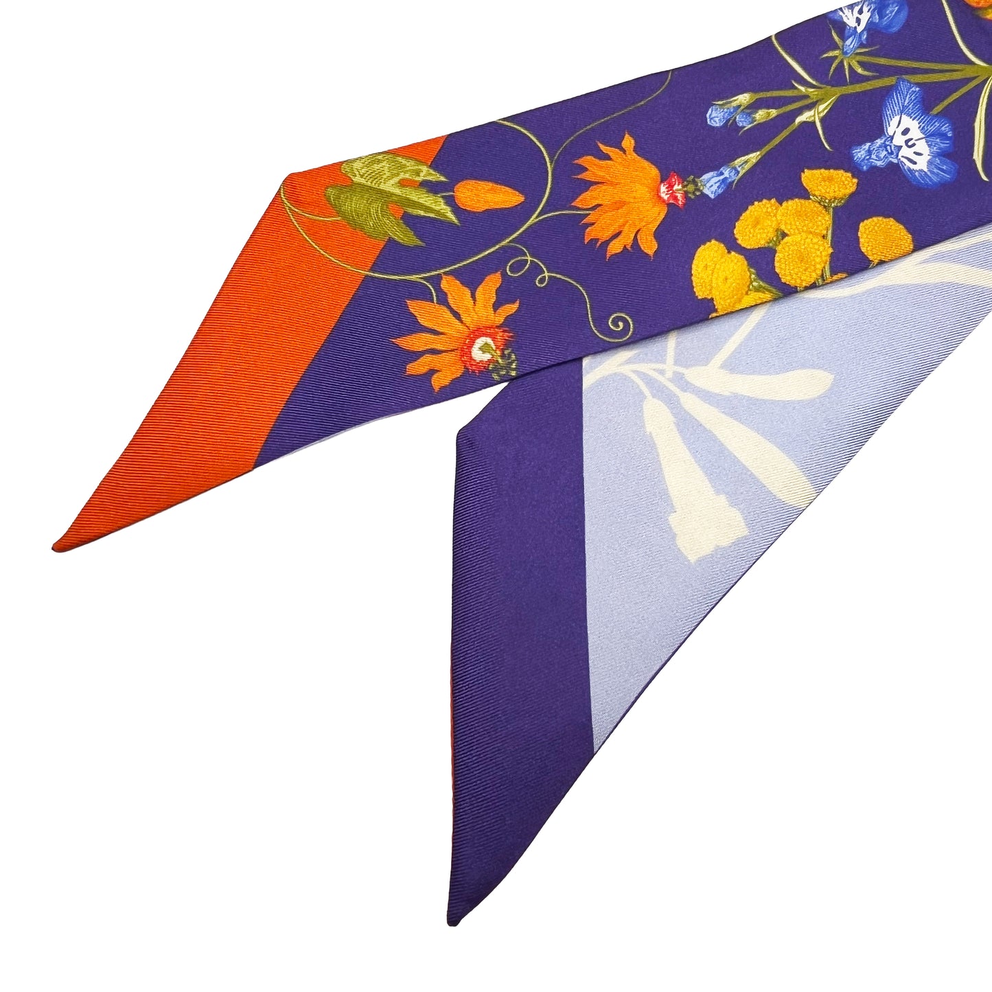 Premium 100% Mulberry Silk Skinny Scarf - Amber-Bordered Flowers