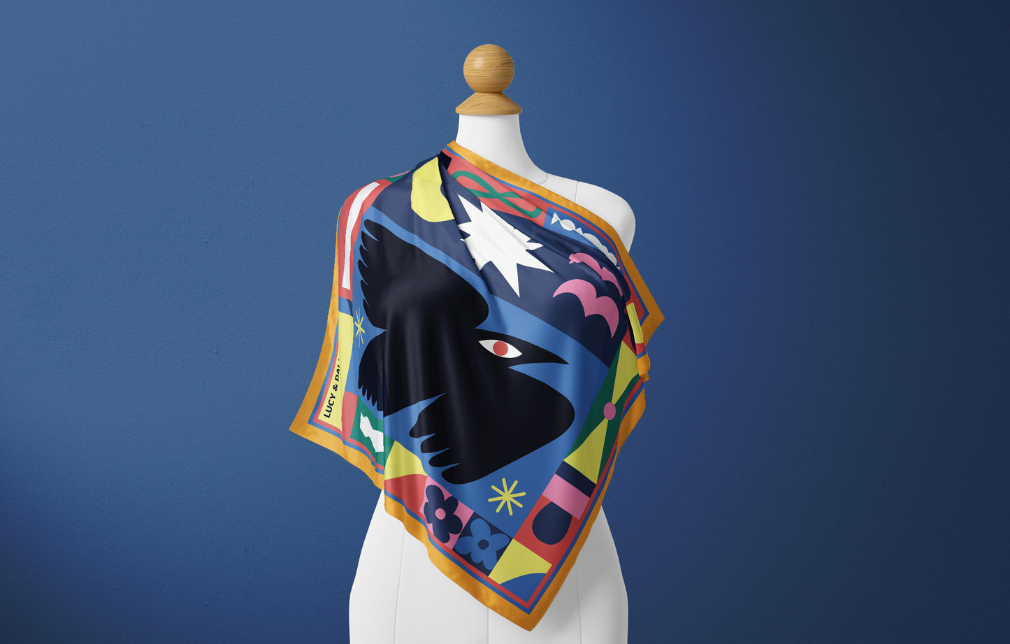 Premium 100% Mulberry Silk Square Scarf - Black Bird 30"x30"