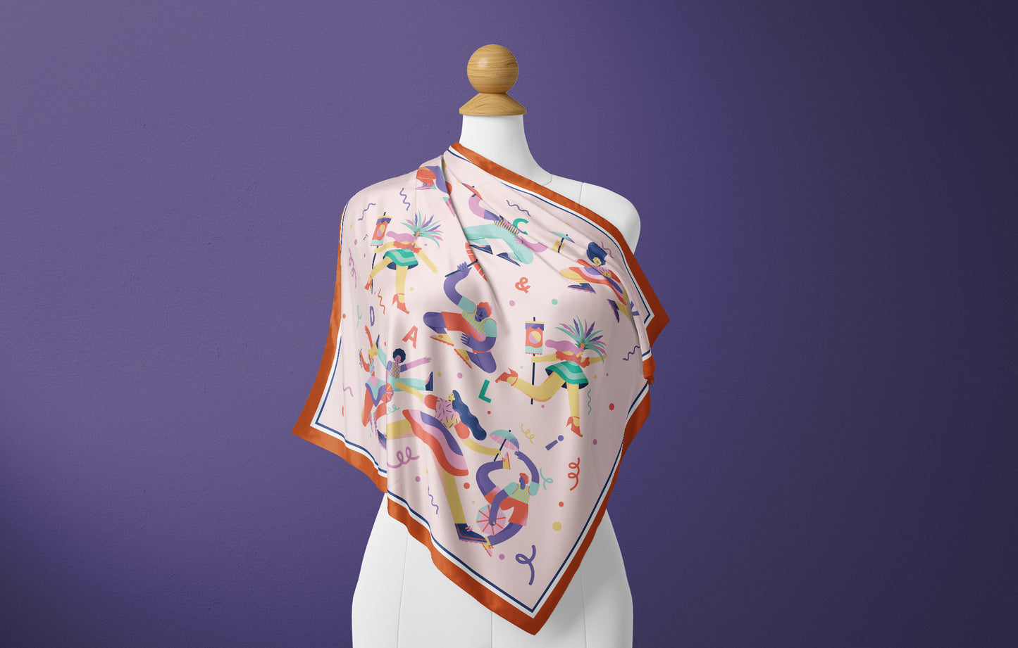 Premium 100% Mulberry Silk Square Scarf - Dance Pattern 30"x30"