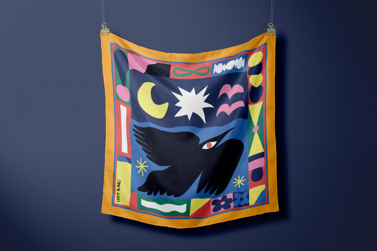 Premium 100% Mulberry Silk Square Scarf - Black Bird 30"x30"