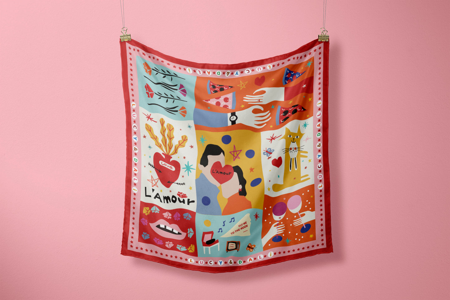 Premium 100% Mulberry Silk Square Scarf - L'amour Pattern 30"x30"