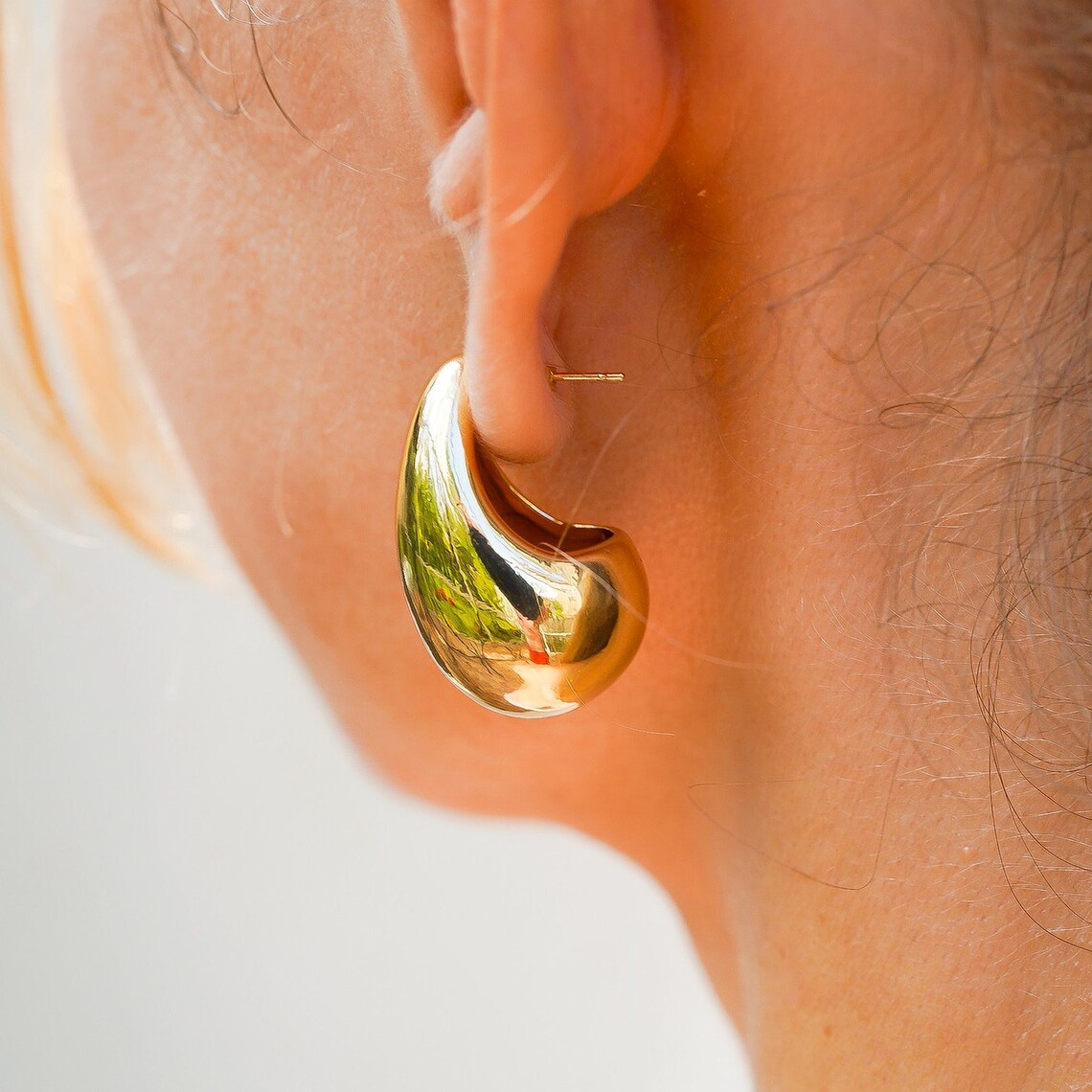 Boucles d'oreilles goutte d'eau en or 18 carats et tige en argent sterling 925