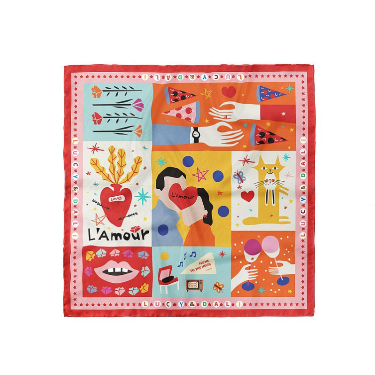 Premium 100% Mulberry Silk Square Scarf - L'amour Pattern 30"x30"