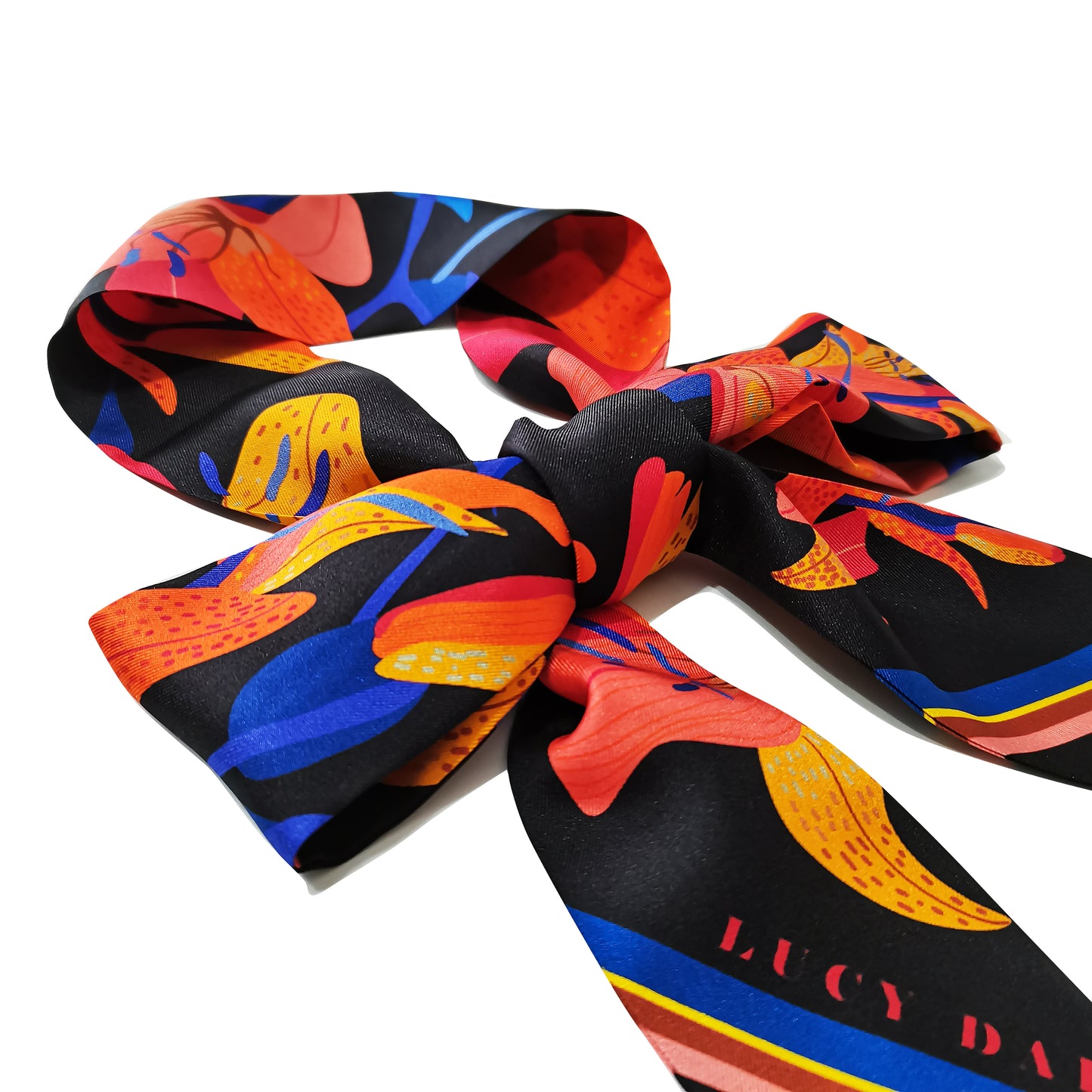 Premium 100% Mulberry Silk Skinny Scarf - Night Lily Pattern