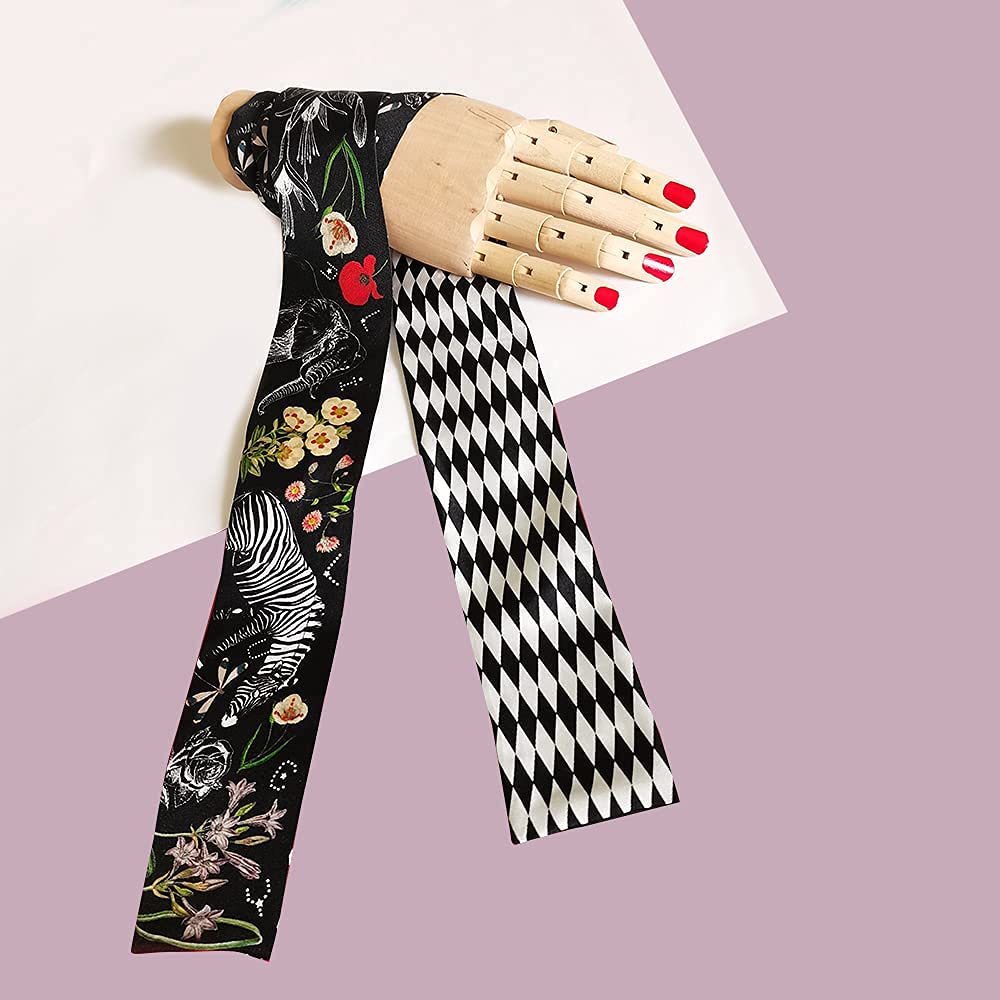 Premium 100% Mulberry Silk Skinny Scarf - Animal Garden Pattern