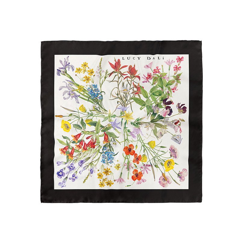 Foulard carré 100 % soie de mûrier de qualité supérieure - Motif floral à bordure noire 89 x 89 cm