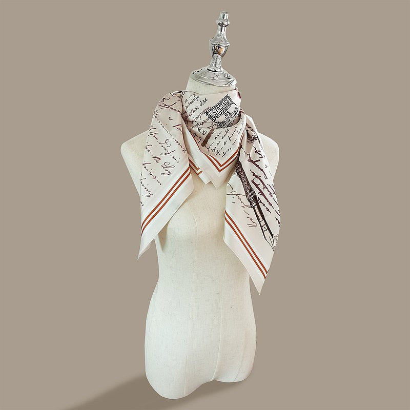 Premium 100% Mulberry Silk Square Scarf - Handwritten LetterPattern 35"x35"