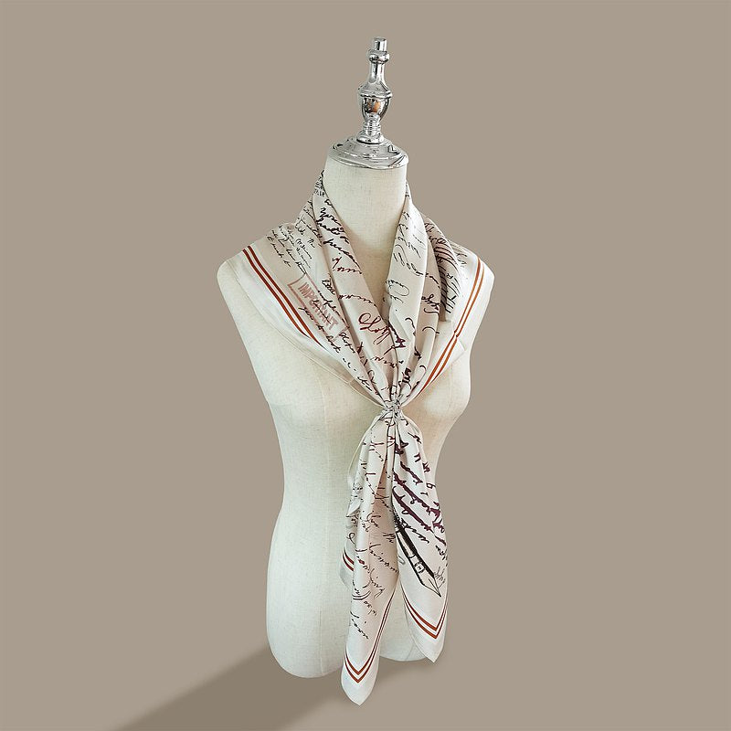 Premium 100% Mulberry Silk Square Scarf - Handwritten LetterPattern 35"x35"