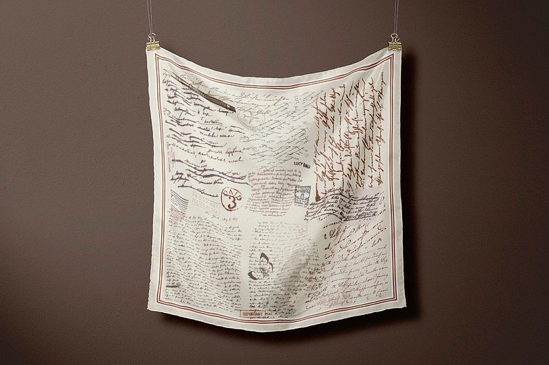 Premium 100% Mulberry Silk Square Scarf - Handwritten LetterPattern 35"x35"