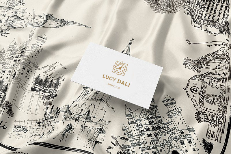 Premium 100% Mulberry Silk Square Scarf - Architectural Sketch Pattern 35"x35"