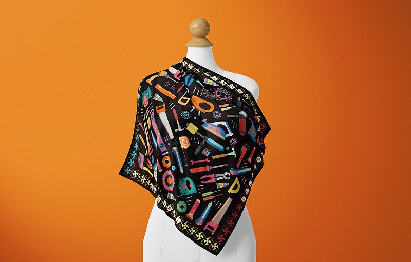 Premium 100% Mulberry Silk Square Scarf - Tool Pattern 30"x30"