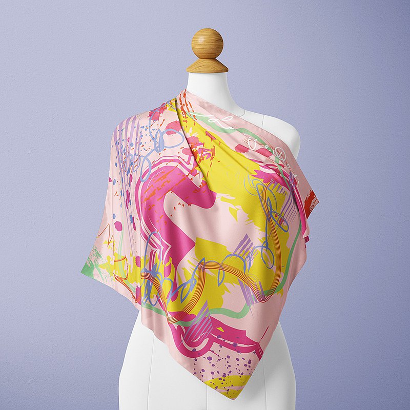 Premium 100% Mulberry Silk Square Scarf - Printemps Pattern 30"x30"
