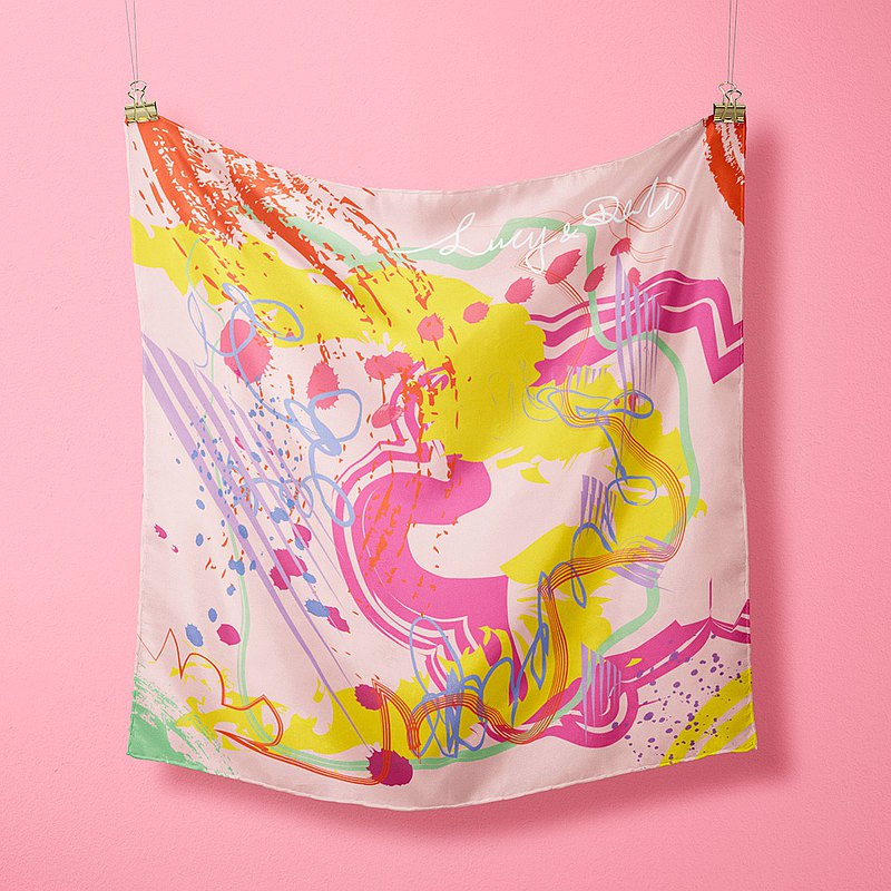 Premium 100% Mulberry Silk Square Scarf - Printemps Pattern 30"x30"