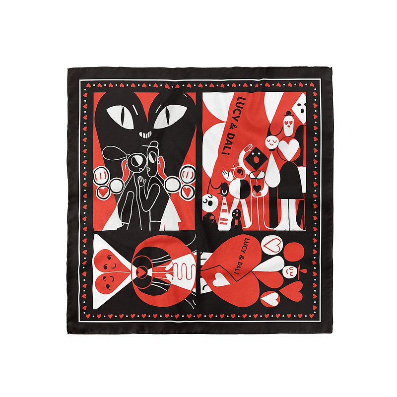 Premium 100% Mulberry Silk Square Scarf - The Knight of Hearts Pattern 30"x30"