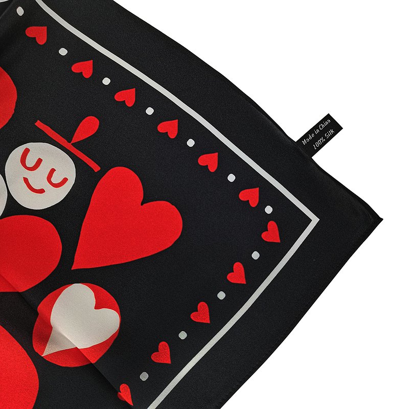 Premium 100% Mulberry Silk Square Scarf - The Knight of Hearts Pattern 30"x30"