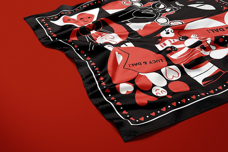 Premium 100% Mulberry Silk Square Scarf - The Knight of Hearts Pattern 30"x30"