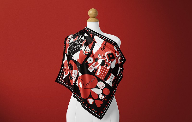 Premium 100% Mulberry Silk Square Scarf - The Knight of Hearts Pattern 30"x30"