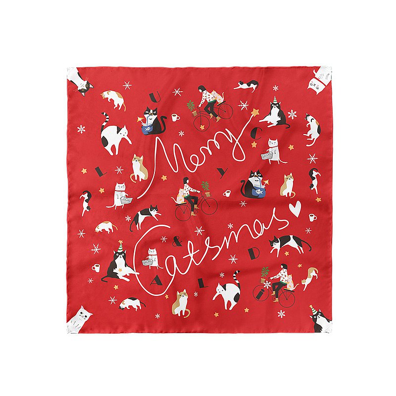 Sciarpa quadrata in seta di gelso 100% di alta qualità - Modello Merry Catsmas 33"x33"