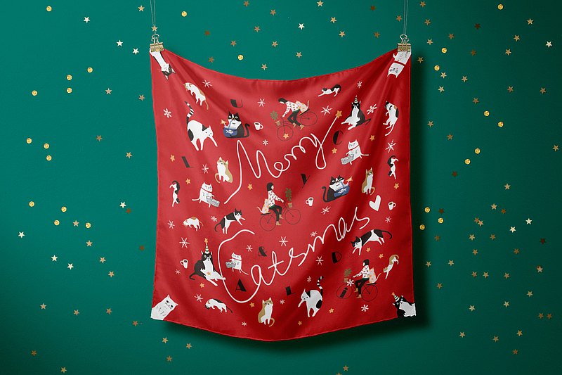 Sciarpa quadrata in seta di gelso 100% di alta qualità - Modello Merry Catsmas 33"x33"