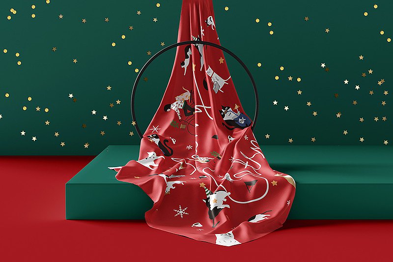 Sciarpa quadrata in seta di gelso 100% di alta qualità - Modello Merry Catsmas 33"x33"