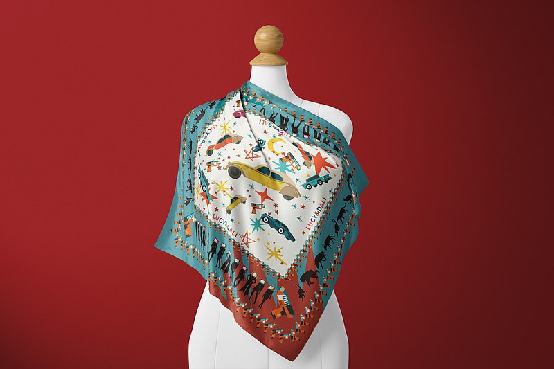 Premium 100% Mulberry Silk Square Scarf - Vintage Car Pattern 30"x30"