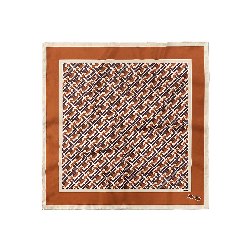 Premium 100% Mulberry Silk Square Scarf - Chocolate chain Pattern 30"x30"