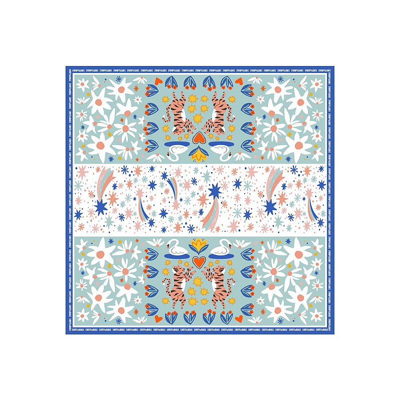 Premium 100% Mulberry Silk Big Square Scarf - Daisy Tulip Swan Pattern 43"x43"