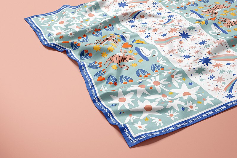 Premium 100% Mulberry Silk Big Square Scarf - Daisy Tulip Swan Pattern 43"x43"