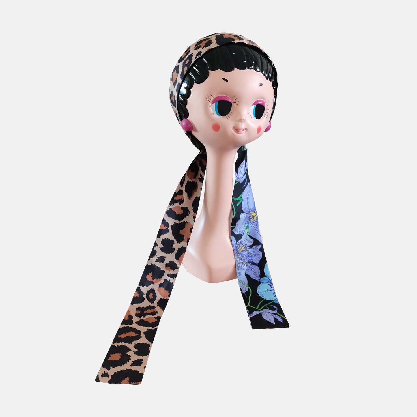 Premium 100% Mulberry Silk Skinny Scarf - Leopard Floral Pattern