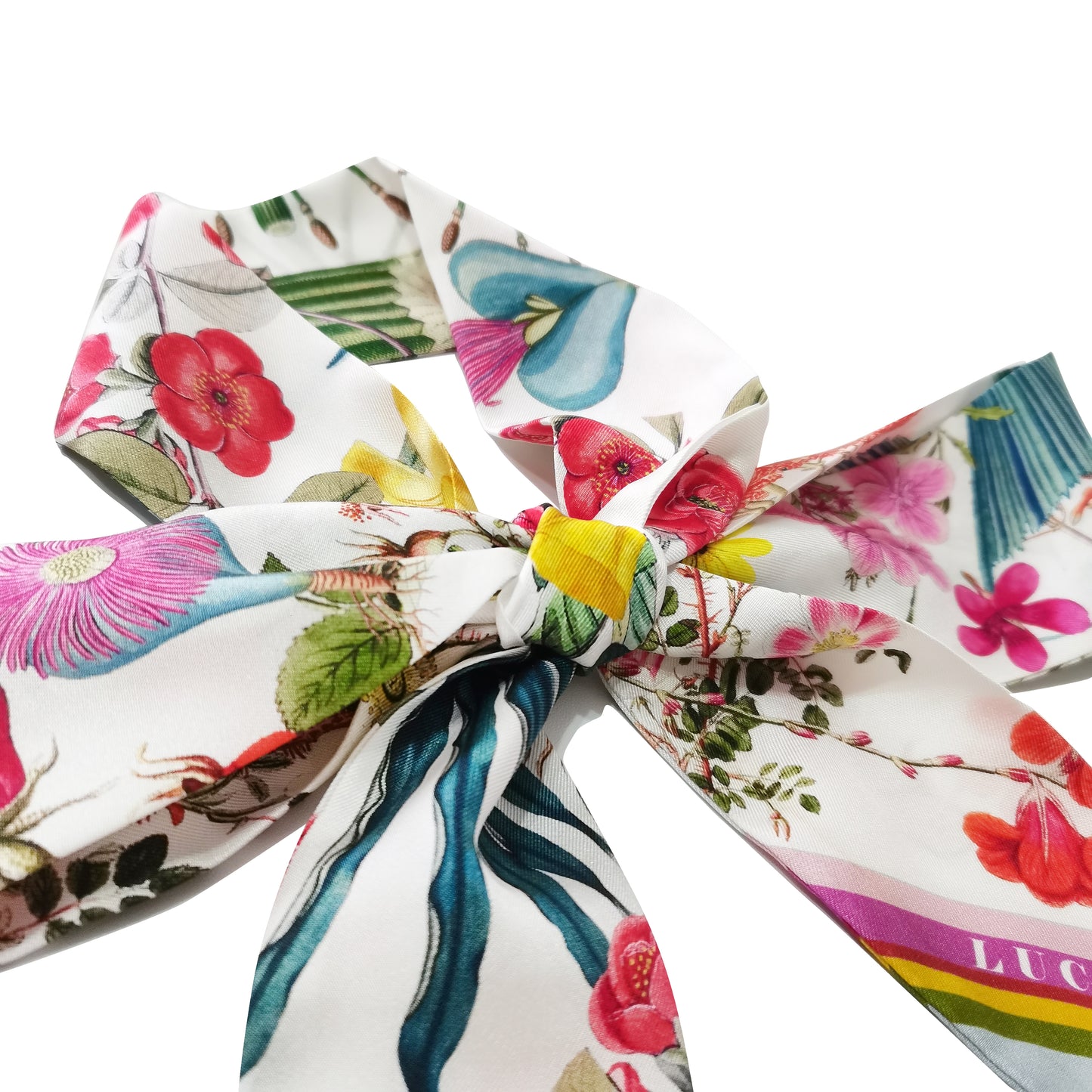 Premium 100% Mulberry Silk Skinny Scarf - Tropical Floral Pattern