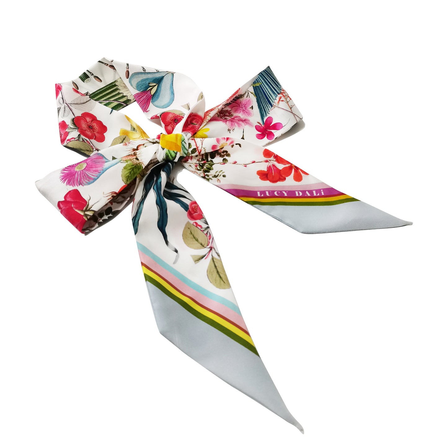 Premium 100% Mulberry Silk Skinny Scarf - Tropical Floral Pattern