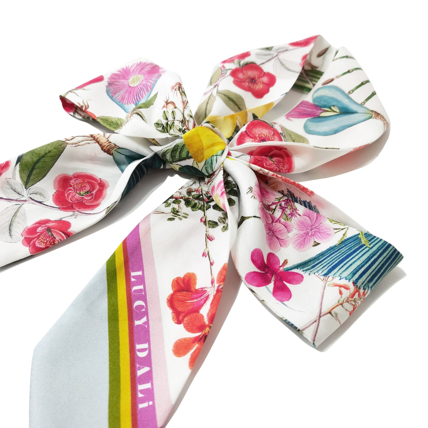Premium 100% Mulberry Silk Skinny Scarf - Tropical Floral Pattern