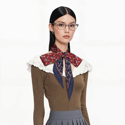 Premium 100% Mulberry Silk Skinny Scarf - Heart Shaped Arrow Pattern