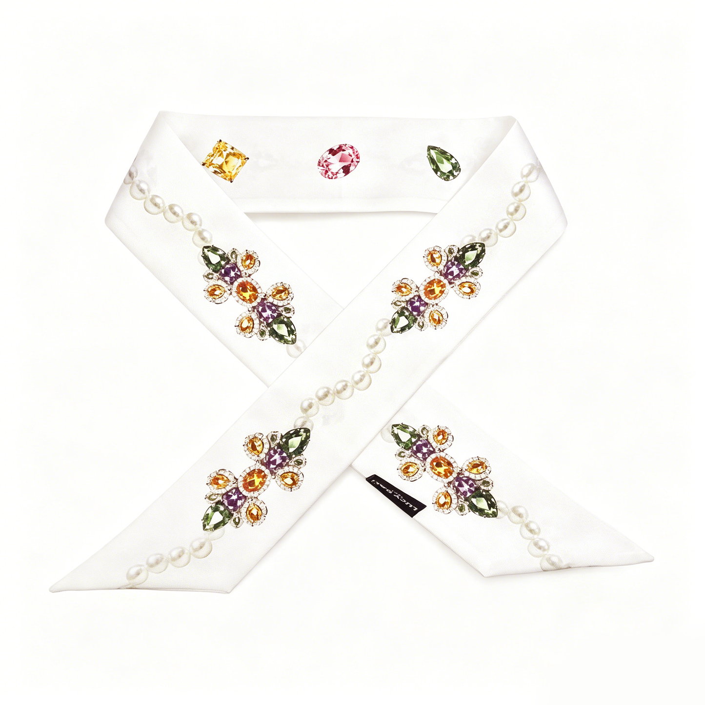 Premium 100% Mulberry Silk Skinny Scarf - Jewels Pearls