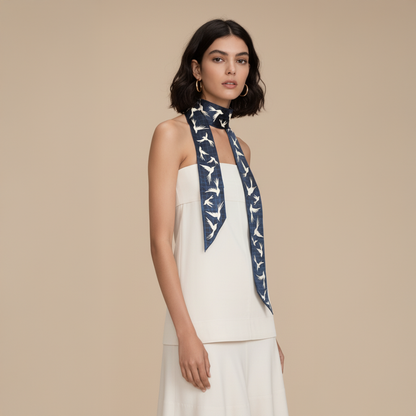 Premium 100% Mulberry Silk Skinny Scarf - Flying Birds