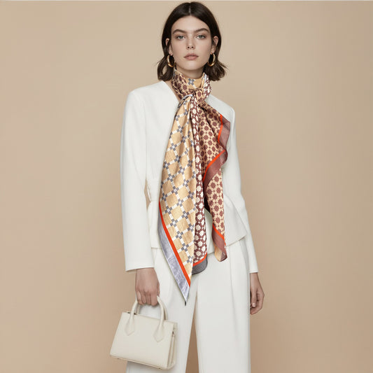 Silk-Cotton Oversized Scarf Shawl – Geometric Pattern, All-Season Wrap