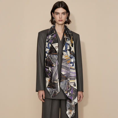 Silk-Cotton Oversized Scarf Shawl – Abstract Print, All-Season Wrap
