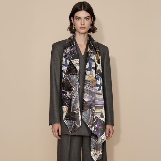 Silk-Cotton Oversized Scarf Shawl – Abstract Print, All-Season Wrap