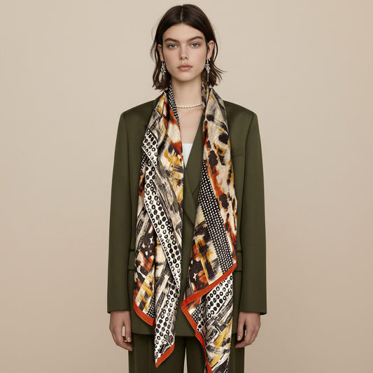 Silk-Cotton Oversized Scarf Shawl – Abstract Print, All-Season Wrap