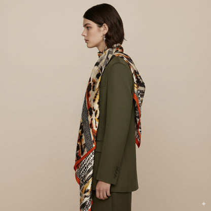 Silk-Cotton Oversized Scarf Shawl – Abstract Print, All-Season Wrap