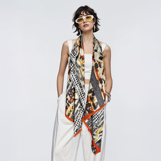 Silk Cotton Summer Lightweight Beach Pareo Sarong Scarf Shawl Wrap Abstract Art